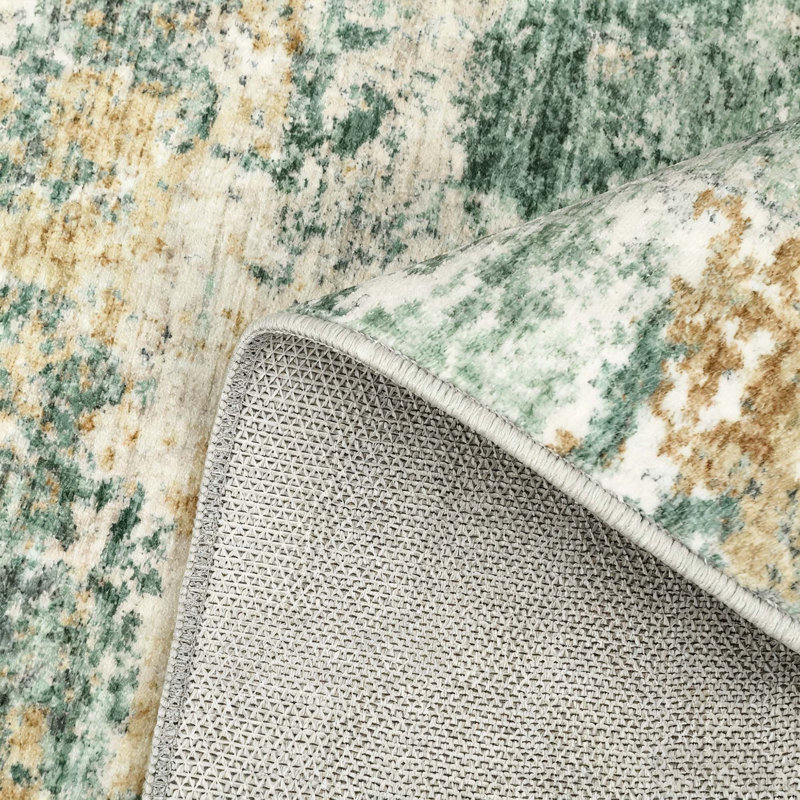Tapis moderne lavable abstrait avec envers antidérapant, Vert, 8 x 10 pi