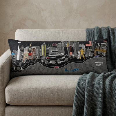 Coussin lombaire 14 po x 35 po gris foncé et blanc Tulsa