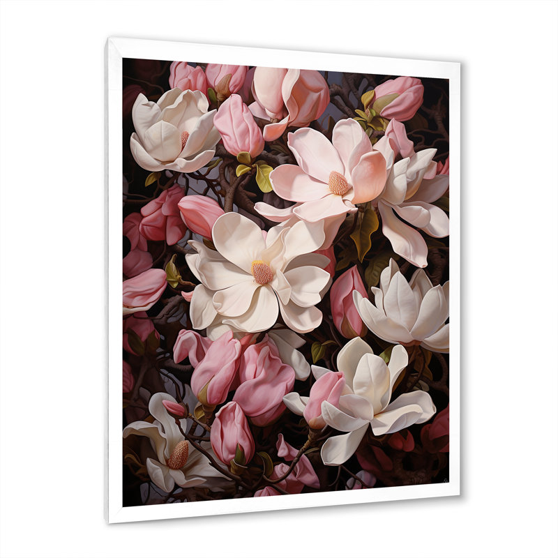 Rose, blanc, magnolia et magnolia - Étreinte, Cadre photo blanc, H 44 po x l 34 po x P 1,5 po