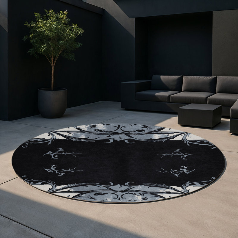 Charcoal Garden Indoor And Outdoor Area Rug, Round 5'