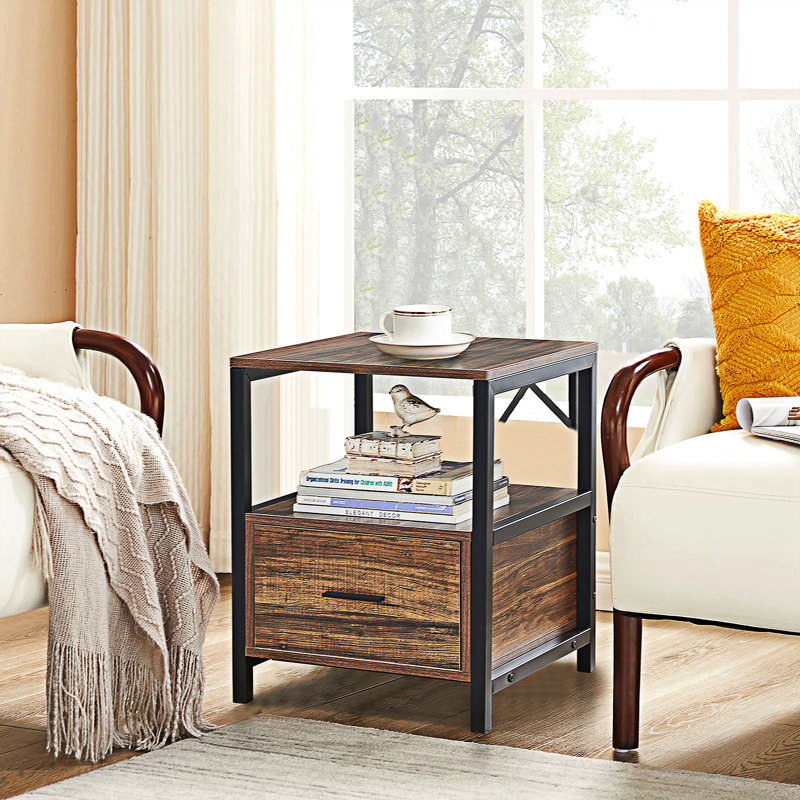 Table de chevet 1 tiroir en brun antique