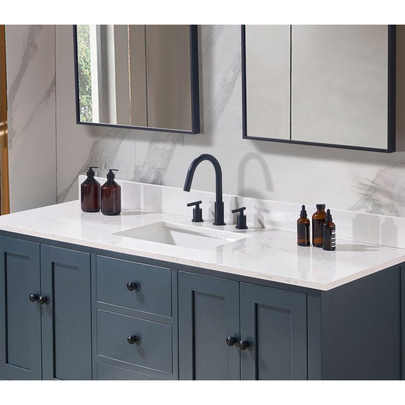 Trento 61 in. White Composite Vanity Top with Rectangular Sink