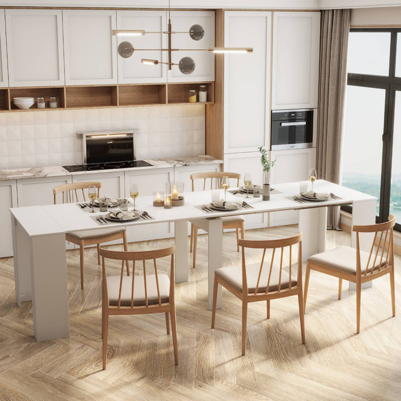 Extendable Dining Table, 30.71" H x 118.50" W x 35.43", White