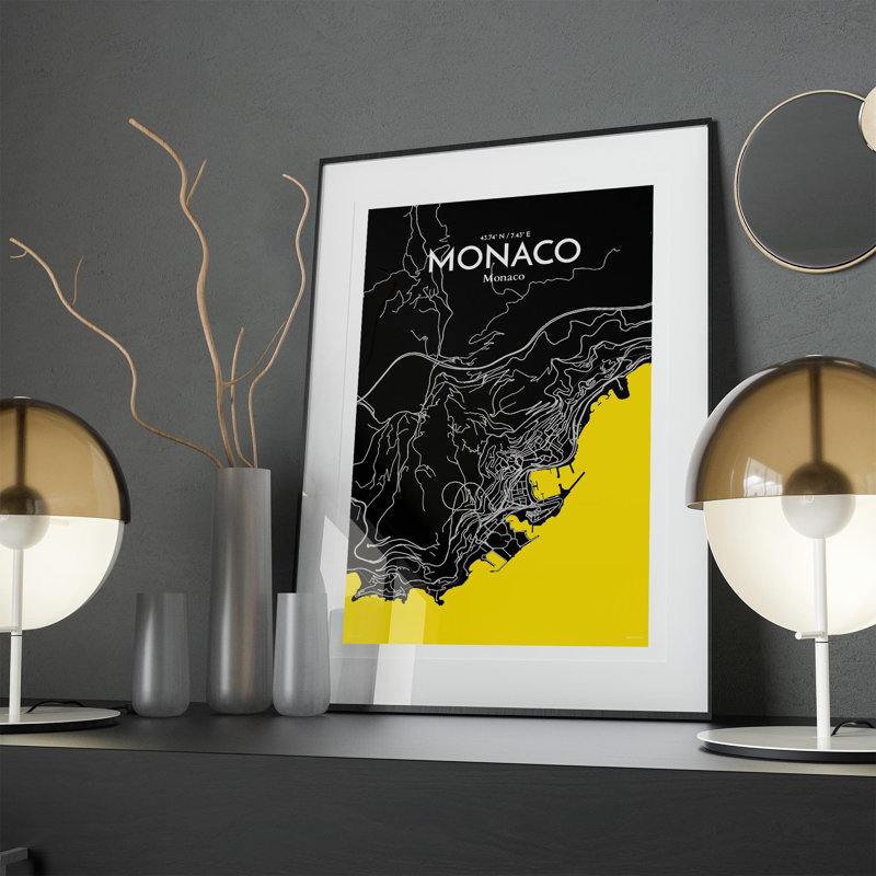 Monaco City Map In Times - No Frame Print, 17cm H x 11cm W x 0.05cm D