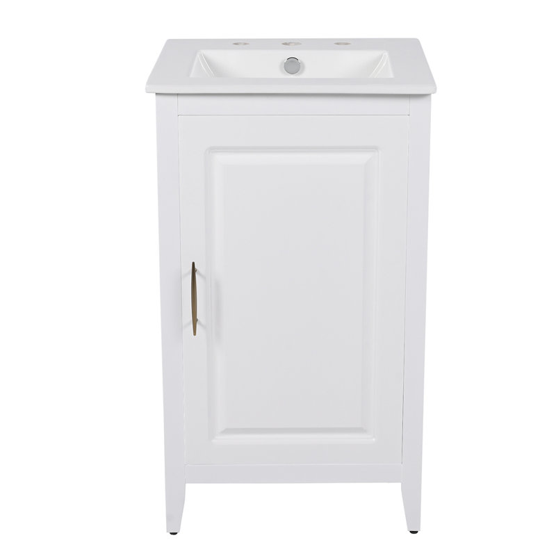 Meuble-lavabo de 20,3 po avec lavabo, tiroir fonctionnel, tablette de porte, porte à fermeture en douceur, Blanc