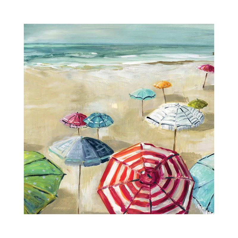 «Umbrella Beach II» par Carol Robinson - reproduction imprimée, H 26 po x l 26 po x P 1,5 po, Toile tendue, Pas de tapis
