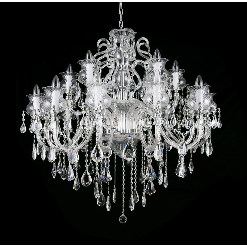Lustre empire 18 lumières de style bougie Tedeschi, Chrome / transparent