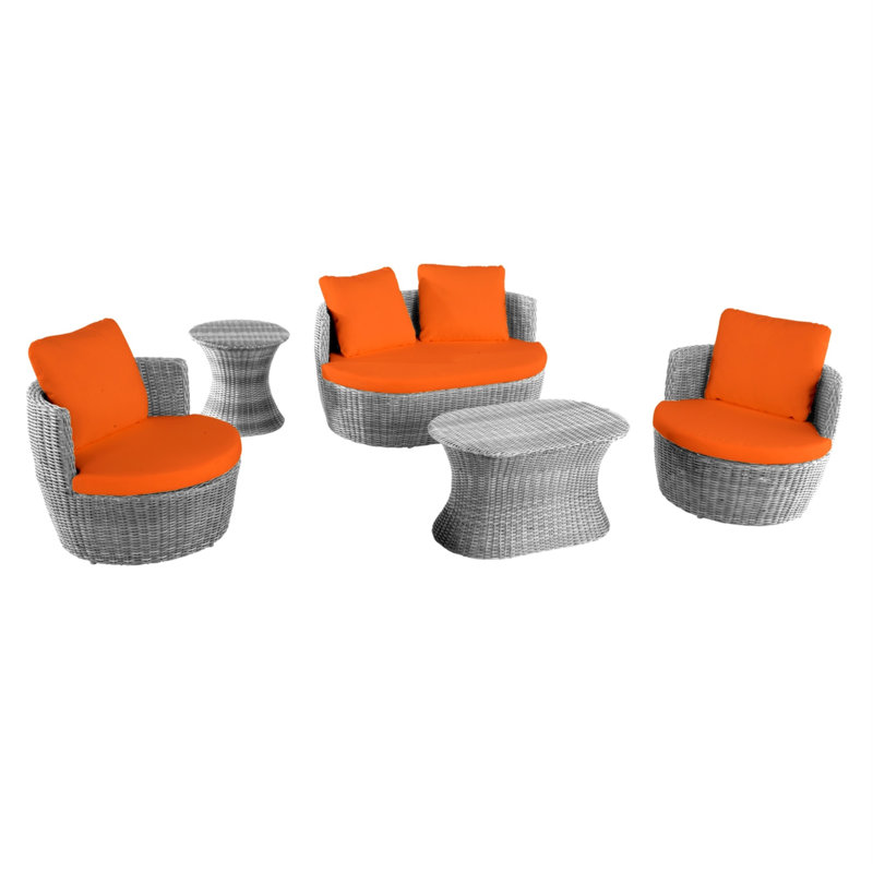 Ensemble de conversation d'extérieur 5 pièces Romantic Collection, Orange, gris, Non