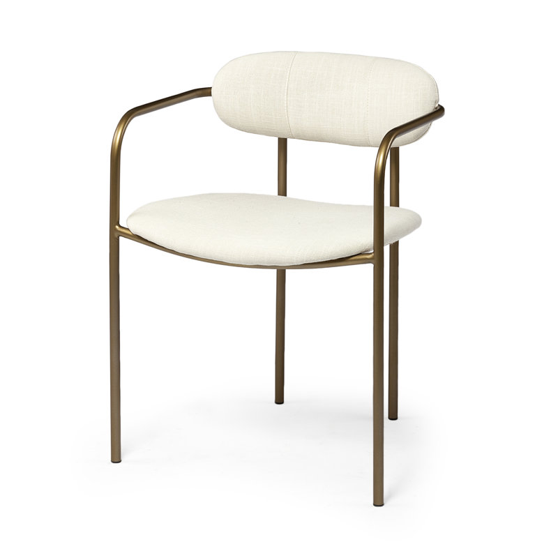 Belarus 18.25'' H Upholstered Metal Armchair, Cream, Antique Gold