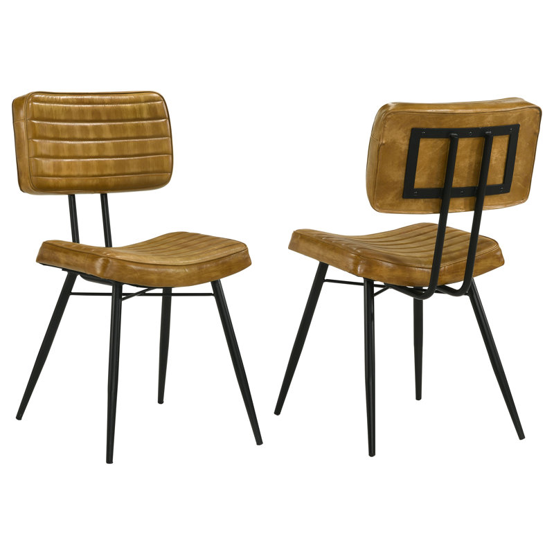 Chaise de salle à manger rembourrée en cuir Lambright chameau , Chameau