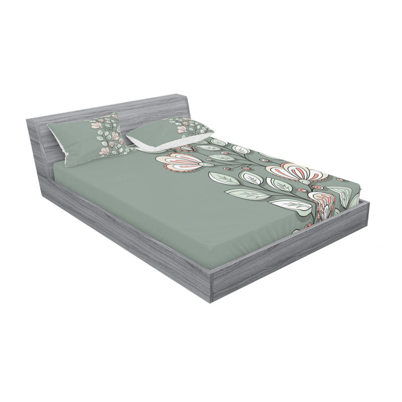 Microfiber Floral Sheet Set, Full/Double Sheet Set with Fitted Sheet