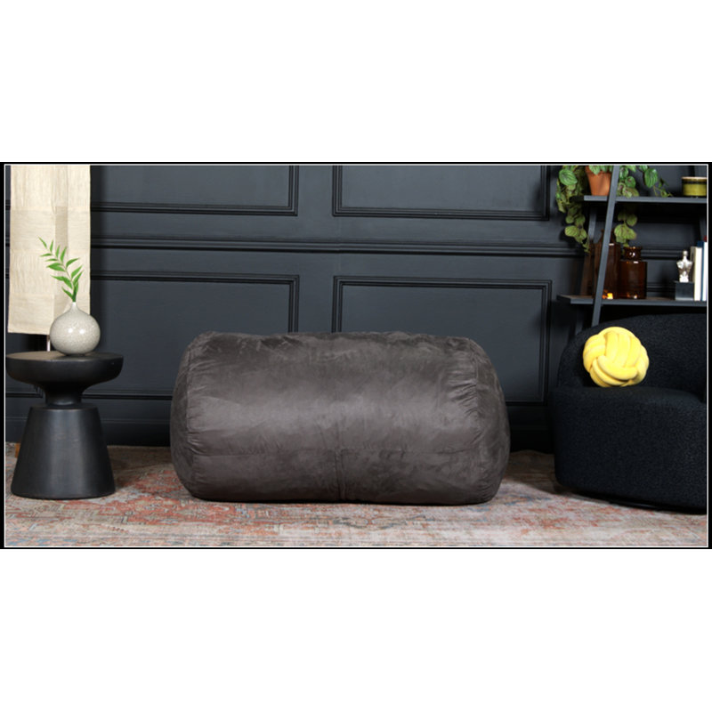 Michael 4 Foot Cylindrical Suede Bean Bag, Soft And Stylish Seating For Modern Living Spaces, Charcoal