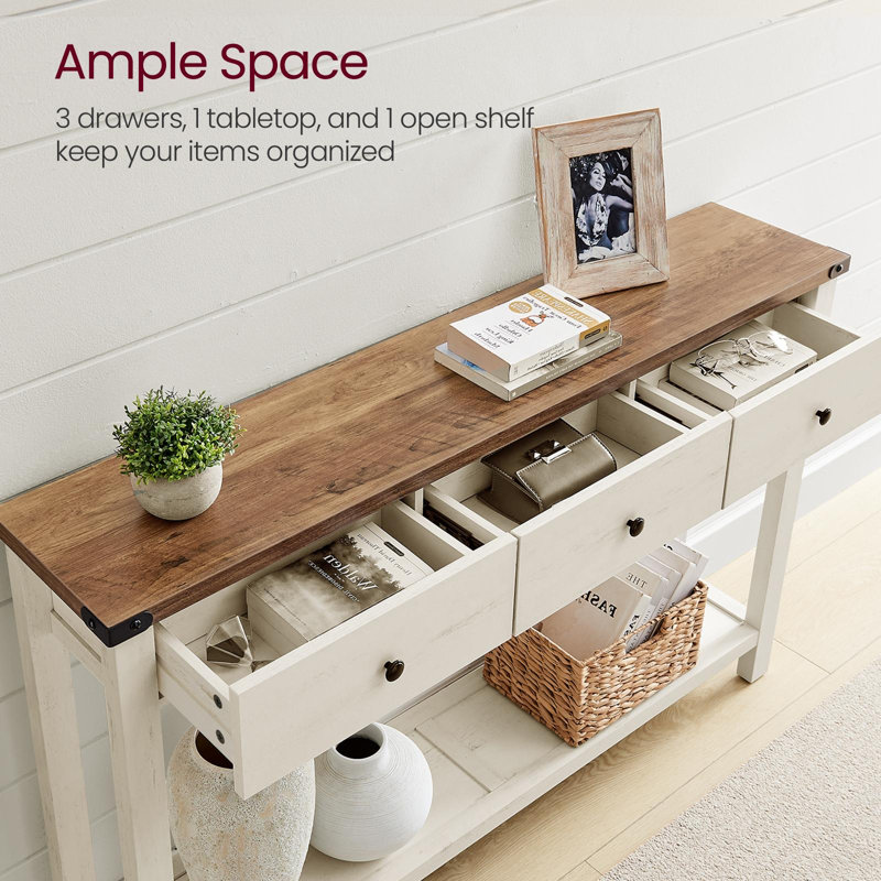 Console Sahaï avec 3 tiroirs, 	Blanc rustique, H 30,3 po x l 47,6 po x P 9,8 po