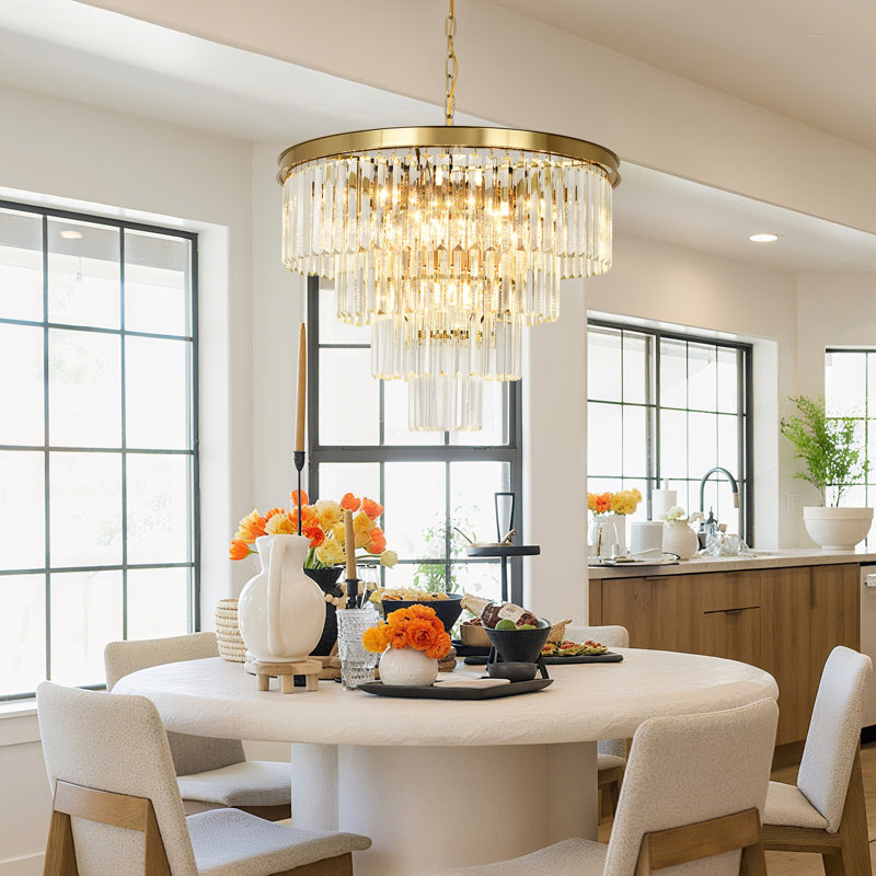 Lustre en cristal Makinlee, H 15,74 po x l 23,62 po x P 23,62 po, 11 lumières, Laiton