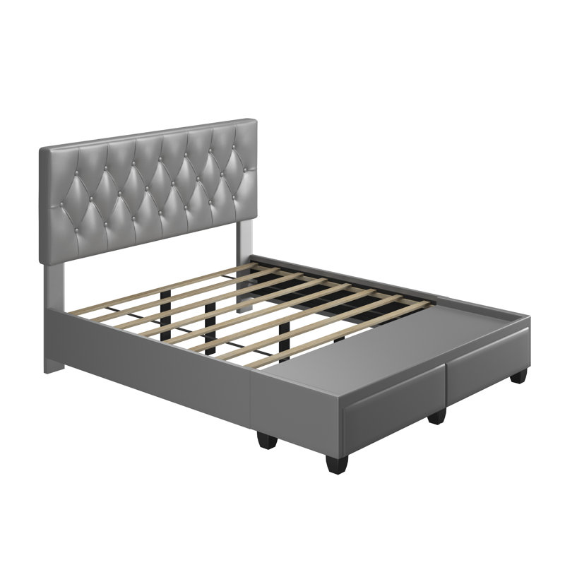  Structure de lit tapissier en similicuir, Grand, Gris