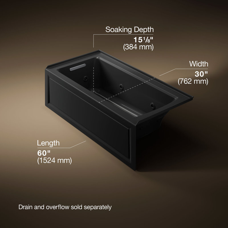 Archer 60" x 30" Alcove Whirlpool, Black, Left