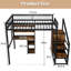 Lit mezzanine avec bureau rectangulaire, ports et support de rangement spacieux pour les adolescents, garde-robe noire, structure en métal renforcé, chambres compactes,