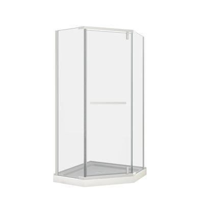 Pivot Shower Door, With 1/4" Tempered Glass , 34.75 In. X 72 In. Frameless Neo-Angle Pivot Shower Enclosure In Matte White.