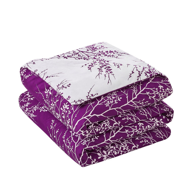 Foliage Reversible Comforter Set, Purple/White, Twin Comforter Set + 4 Additional Pieces