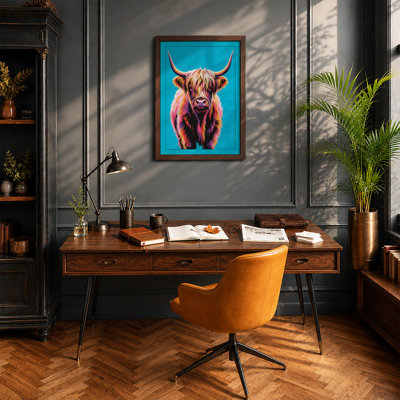 Highland Cattle Head Modern - Framed Print