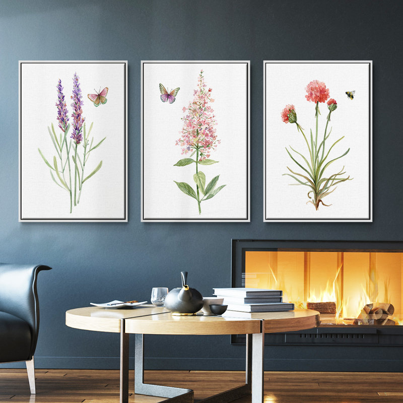 Wildflower Botanical I - Ensemble de 3 reproductions sur toile, H 27 po x l 54 po, Blanc
