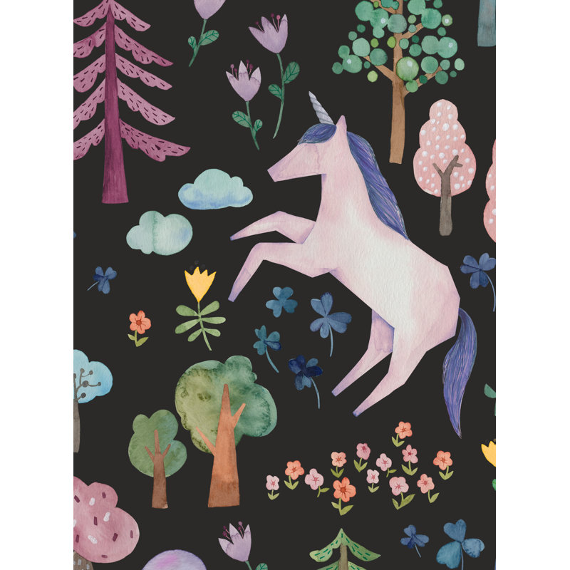Murale forêt de licorne de nuit mauve, L 108 po x l 24 po, Brun
