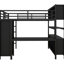Lit mezzanine double en métal noir avec rangement et garde-robe, bureau pour adolescents en forme de L en noir, garde-robe pour adultes,-1355671589