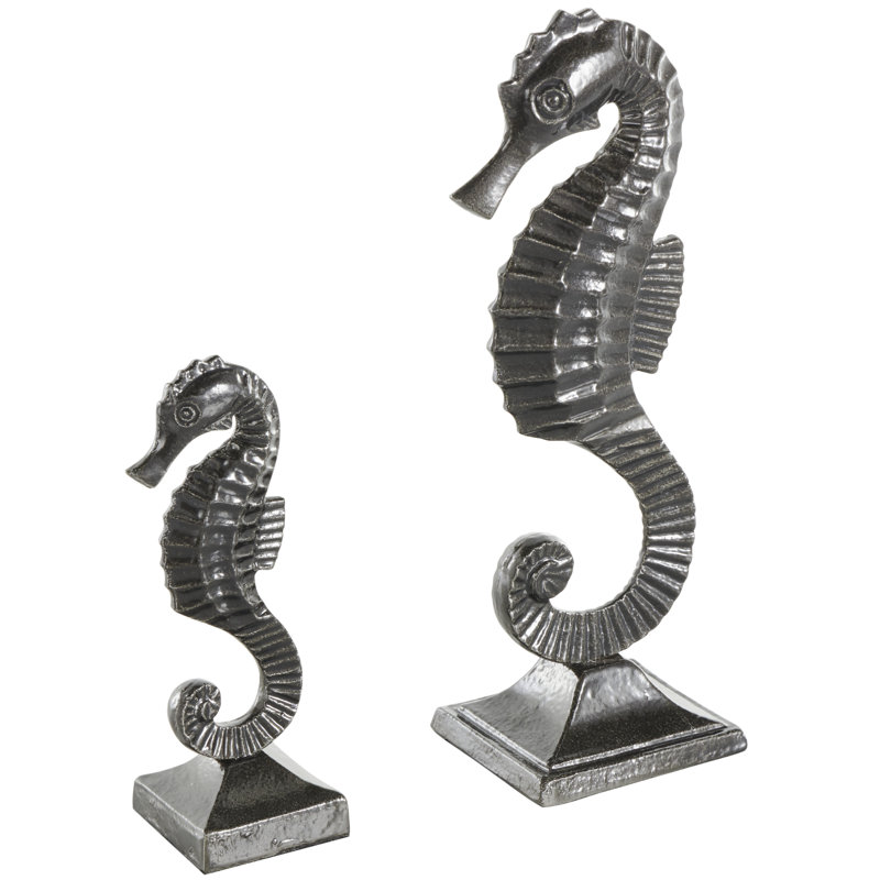 Ensemble de sculpture en forme d'hippocampe noir et aluminium Calliana