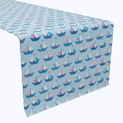 Table Runner, 100% Cotton, 16X108", Paper Sailboats