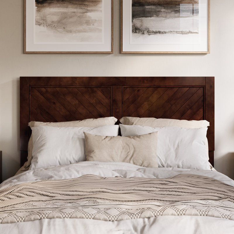 Emmitte Solid Wood Rustic Chevron Headboard, Walnut, Queen