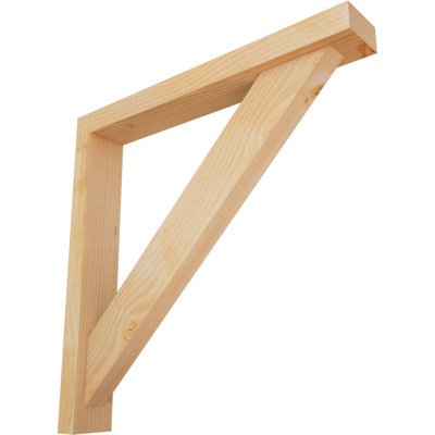 4"W x 28"D x 28"H Traditional Block Rough Sawn Bracket w/ Offset Brace, Douglas Fir