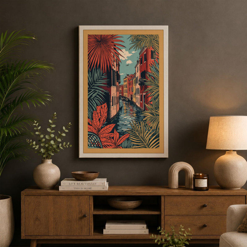 Venetian Paradise Tropical - Wrapped Canvas, 36x24 - 91.4 x 61.0 cm, Ochre Border