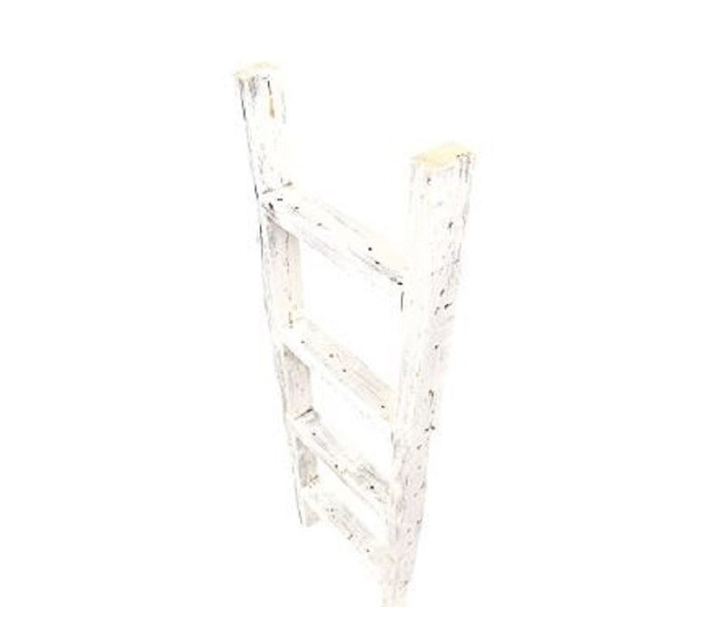Étagère à 4 marches en bois gris rustique vieilli, H 48 po x l 16 po x P 2 po, Blanc