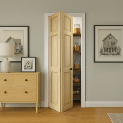 S&Z TOPHAND® Paneled Wood Unfinished Bi-Fold Doors, Closet Door, Pine Wood Interior Doors Slab, Barn Door With Hardware Kits & Handle -  Bi-Fold 30x80
