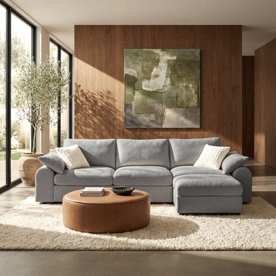 Rialto 3-Seat Modern Chenille Cloud Modular L-Shaped Sectional Sofa with Storage Ottoman, Washable Covers