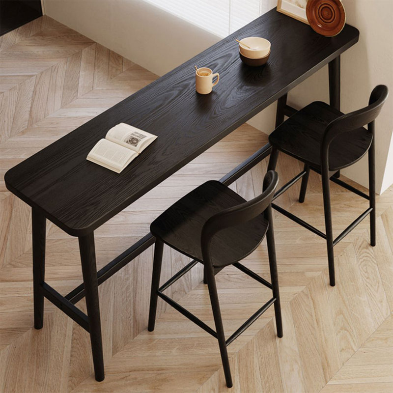 2-Person Black Straight Solid Wood Bar Table Sets