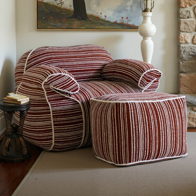 Striped Beanbag Chair With Ottoman Red Beanbag Sofa Floor Sofas Floor Chairs by WOWMAX