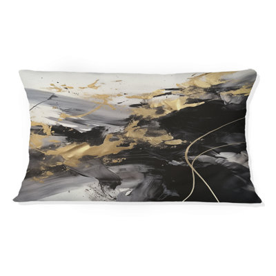 Coussin décoratif doré et gris Fusion I - imprimé abstrait
