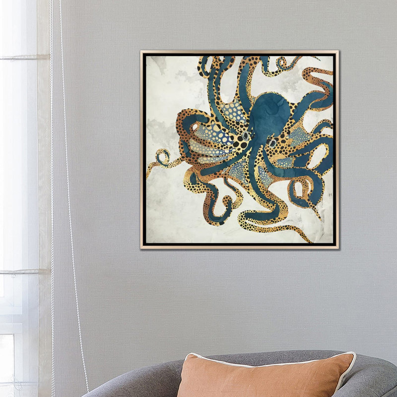 Underwater Dream VI - impression d'art graphique, H 26 po x l 26 po, Toile avec cadre flottant, Champagne