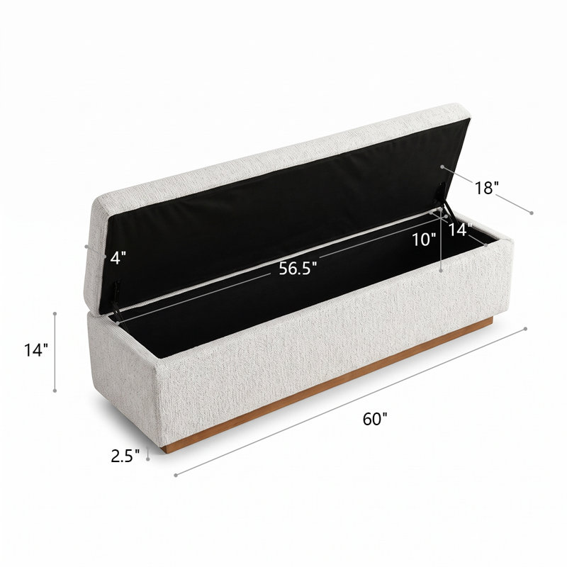 Banc de rangement rembourré 60 po Modern, Beige