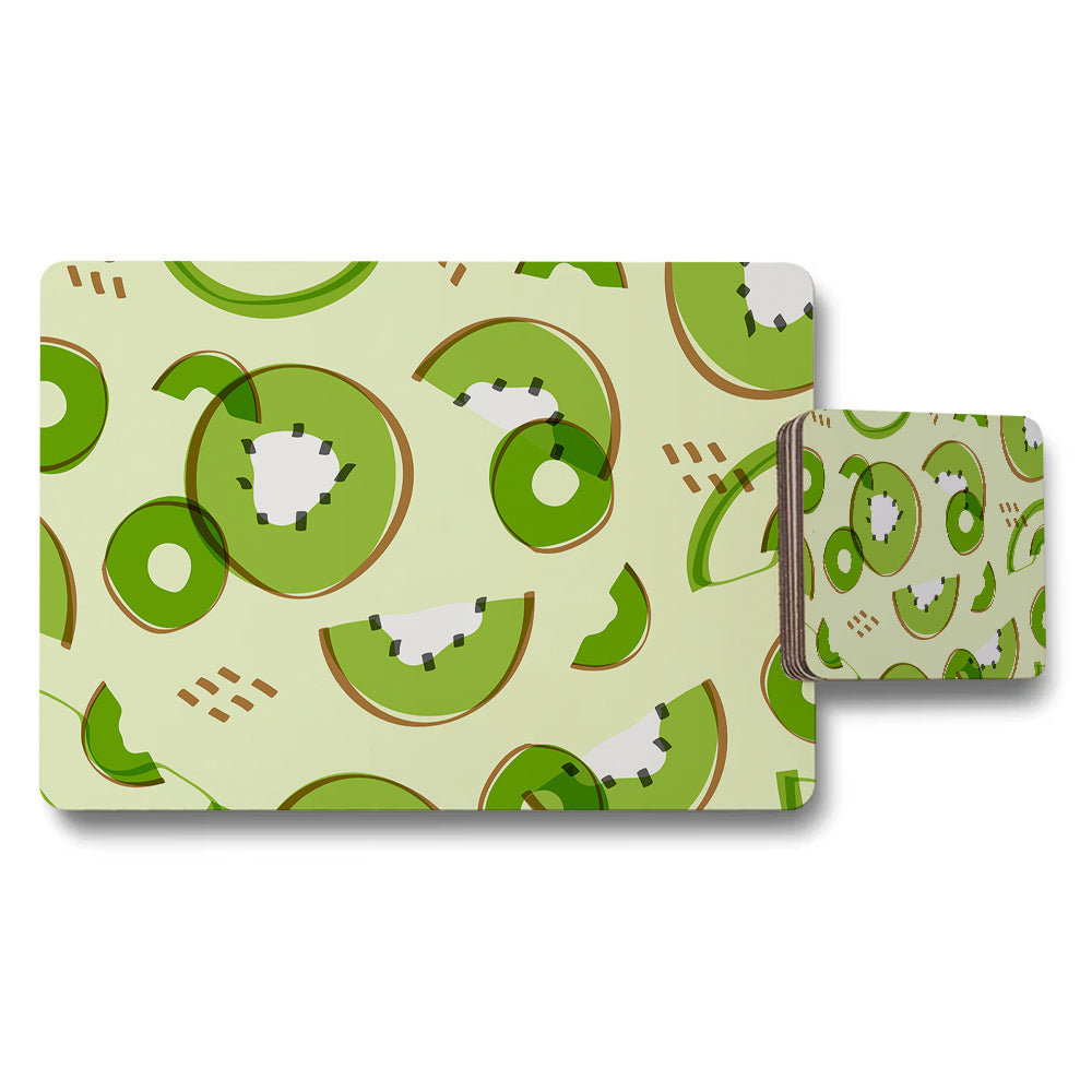 Avocado Pattern Placemat And Coaster Set Green Fruit Design