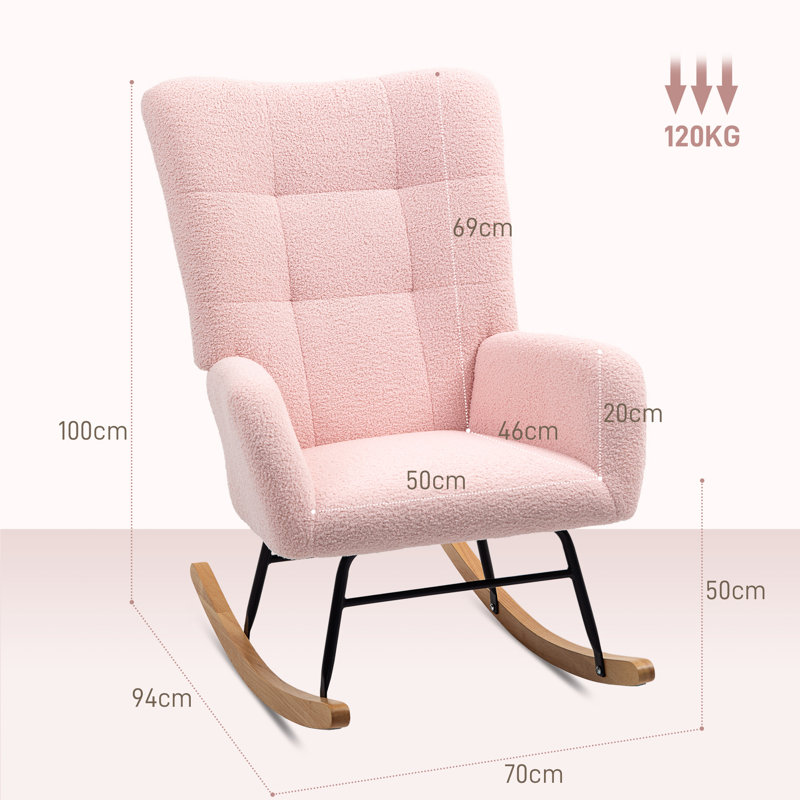 Mahalia Teddy Velvet Rocking Chair, Pink
