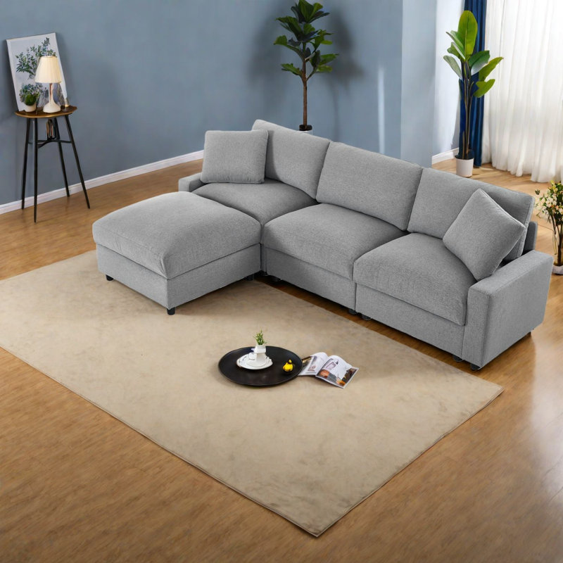 Canapé modulaire en polyester gris avec rangement et canapé moderne pour salon compact