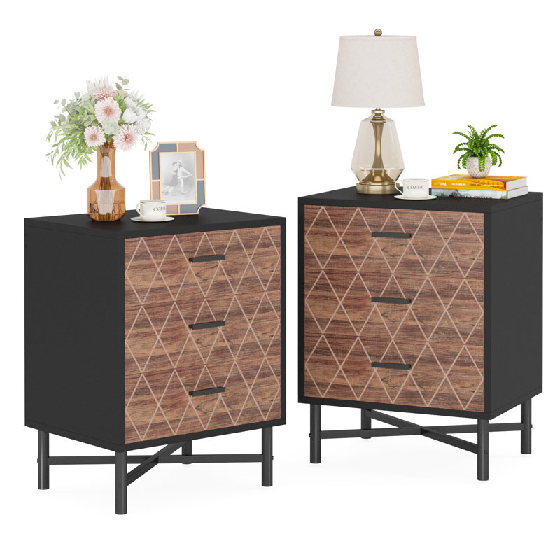 50cm W Metal Bedside Table, Black/Brown, Black
