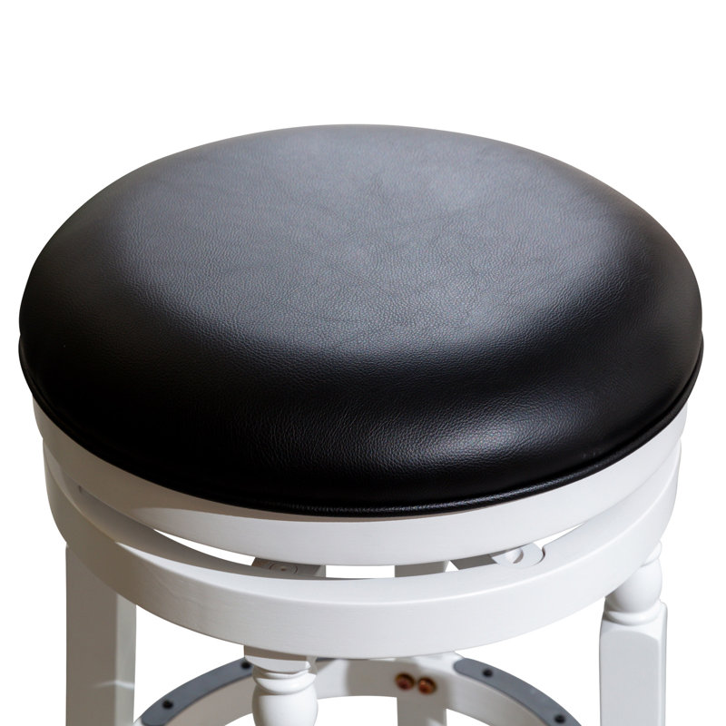Tabouret de bar 30 po au fini blanc, siège en cuir noir, fabriqué pour durer, tabouret pivotant, siège noir, structure en bois massif, rotation à 360 °