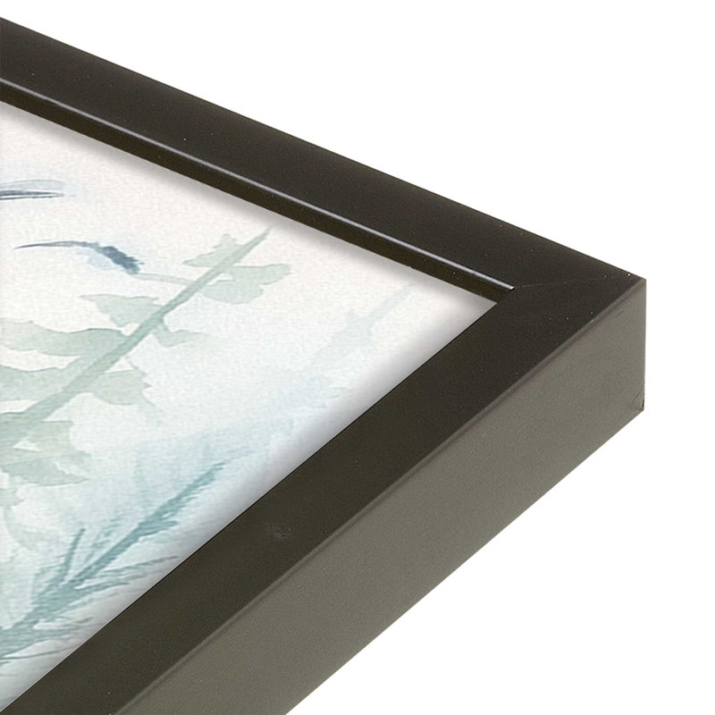 Oiseaux des bois dans la brume I, Cadre noir satiné, H 21,75 po x l 21,75 po