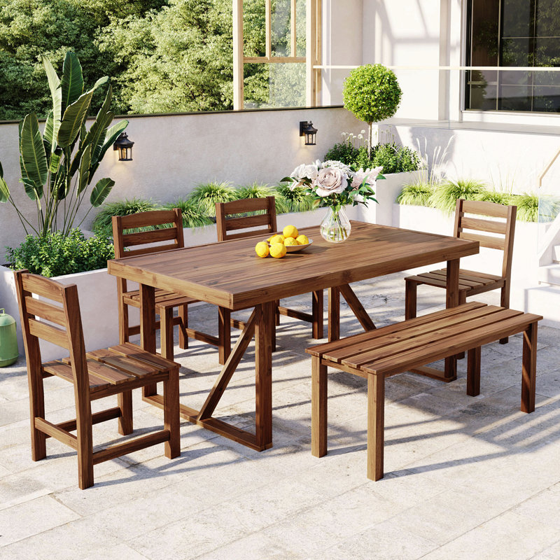 Ensemble de table et chaises d'extérieur en bois d'acacia de haute qualité, convenant au patio, au balcon et à la cour, Brun