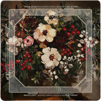 Tapis de Noël à motif floral de Noël rétro, tapis de bureau de jeu de Noël à pivoines et baies de pivoines pour cartes de Mahjong, jeu de société, décor de table floral de Noël, cadeau de fête