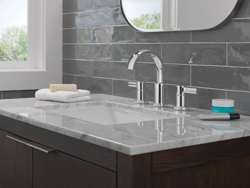 Albion Widespread Bathroom Faucet 3 Hole, 2-handle Bathroom Sink Faucet with Drain Assembly Delta 