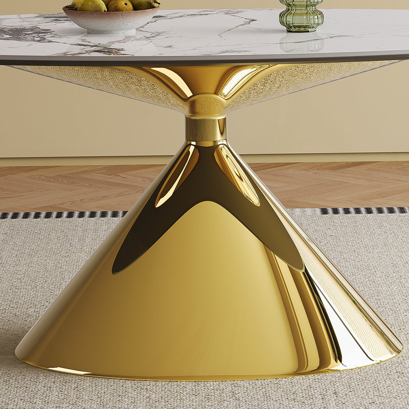 Ensemble de table de salle à manger 71 po en marbre 71 po pour 4 à 6 personnes - Table de cuisine ovale avec base en acier inoxydable doré